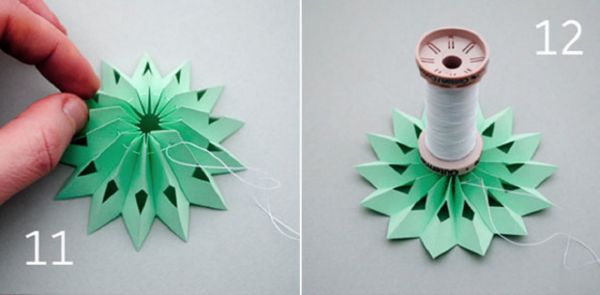 Vakre snøfinger for nyttår 2017 med egne hender av papir - diagrammer og bilder i faser. Master klasser for barn på store snøflak i origami teknikk
