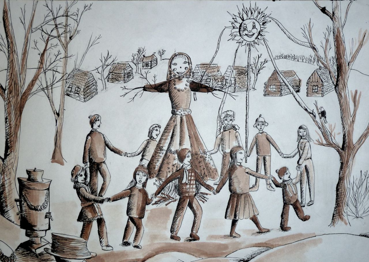 Hvordan tegner Shrovetide? Tegn en vårferie med barna