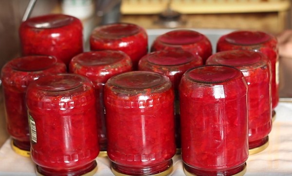 Borsch for vinteren i bokser, oppskrifter for preparater med rødbeter og kål, tomatpuré og uten den