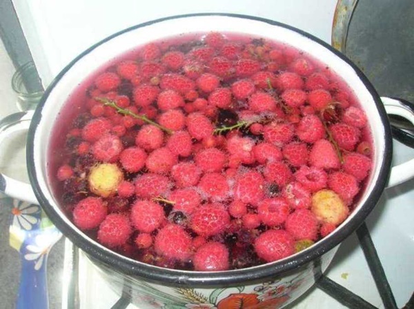 Delicious compote av bringebær for vinteren
