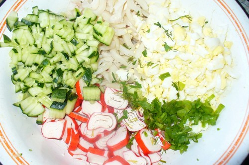 Reker salat med krabbe pinner