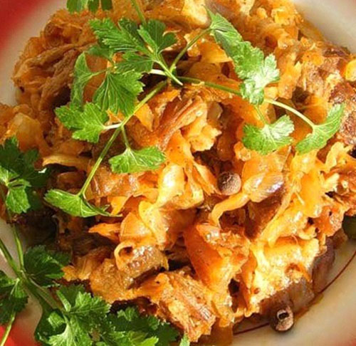 Stewed kål med sopp